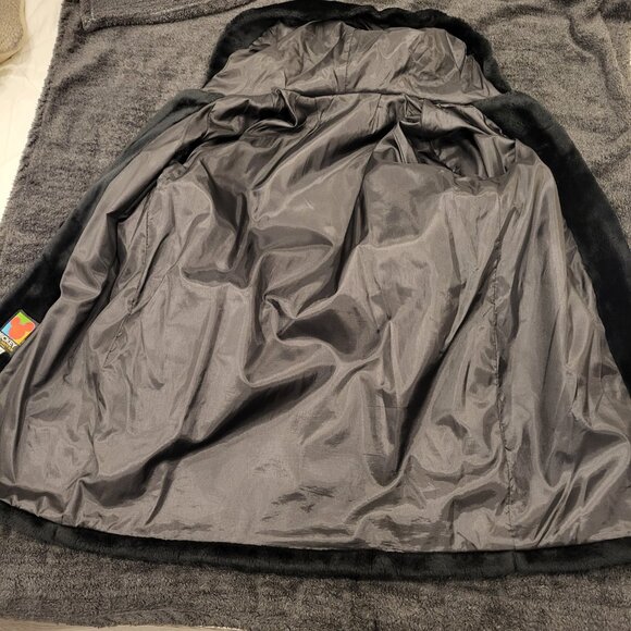 Vintage Mickey Mouse Unlimited Faux Fur Long Jacket Black Size Large - Picture 9 of 15